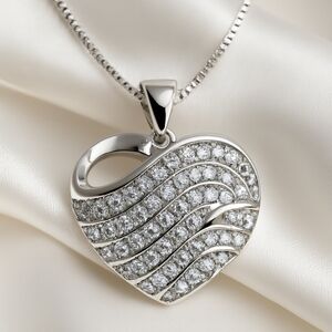 Swarovski Element Heart-Shaped Crystal Pendant Necklace, Sterling Silver Overlay